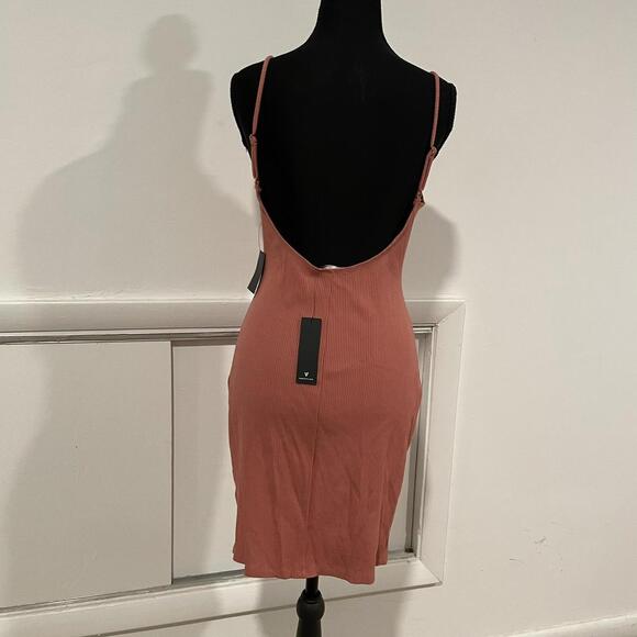 Fashionably Favored Dusty Rose Ribbed Bodycon Mini Dress. size large - Picture 6 of 8